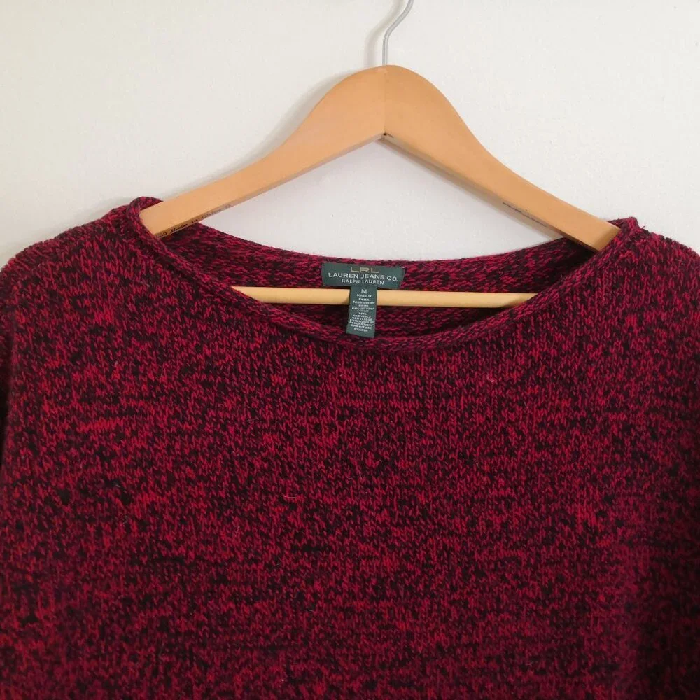 LRL Cotton Blend Red Black Marled Roll Neck Sweater Size‎ M